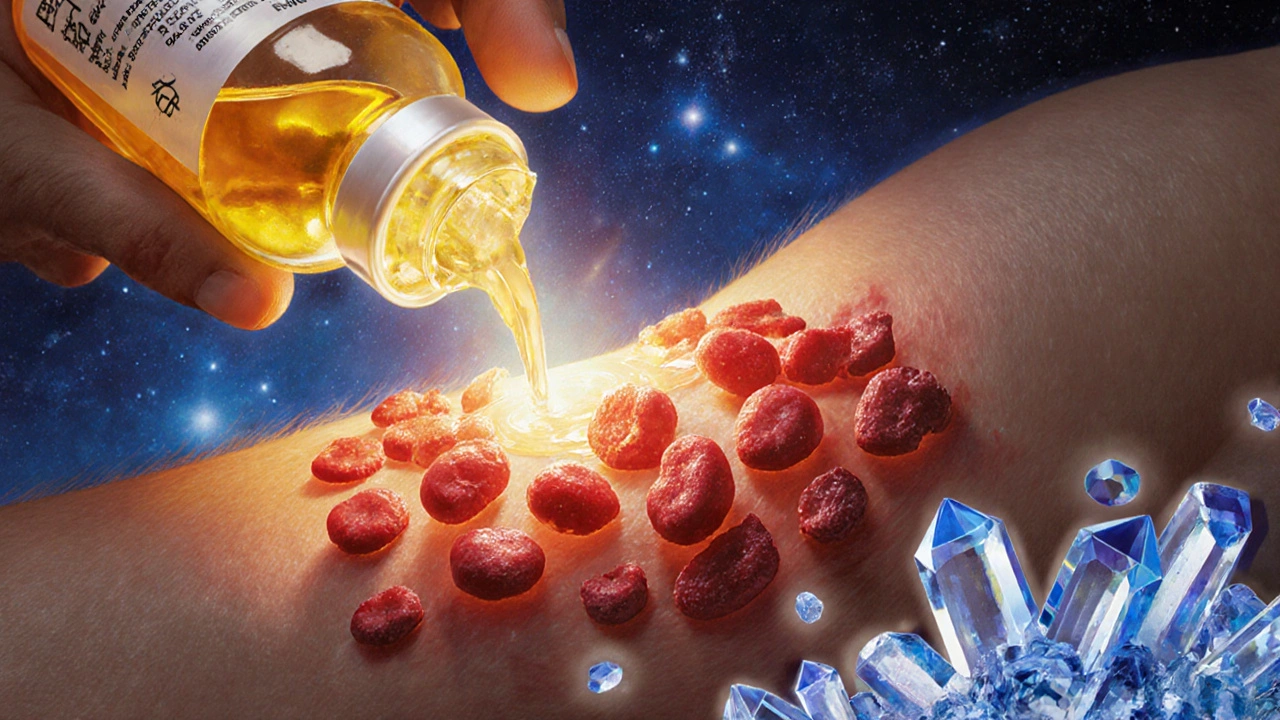 Un concentrato di fattori di coagulazione ristabilisce la coagulazione del sangue sotto una luce celestiale.