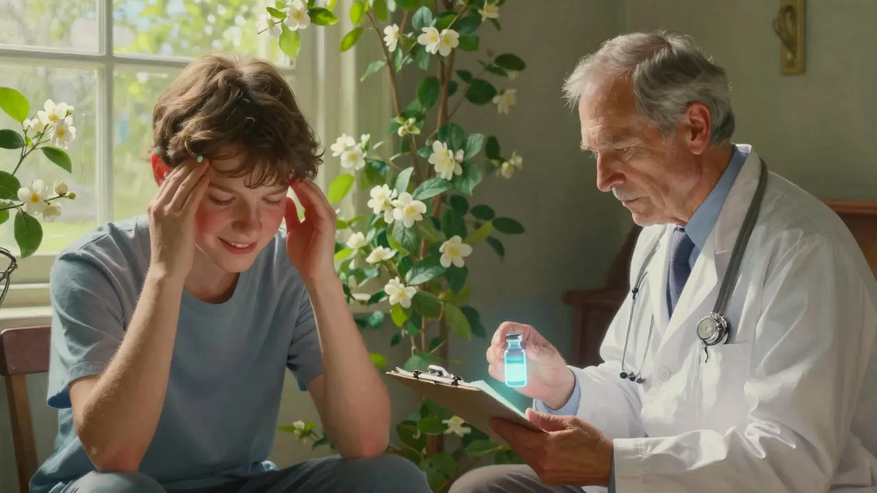 Due figure contrastanti: una persona sana che assume un farmaco da banco e un medico che visita un paziente con dolore cronico.