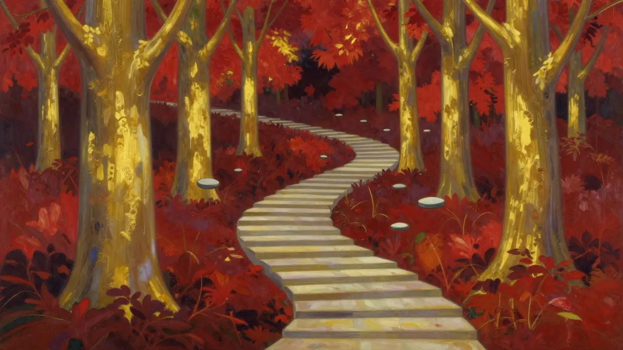 Sentiero lento verso la guarigione sotto alberi incantevoli