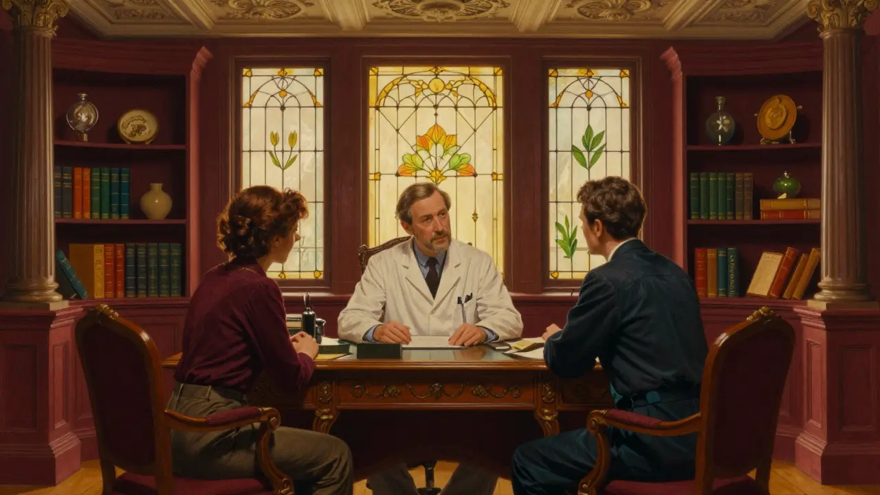 Consulto medico in ambulatorio elegante con paziente e dottore