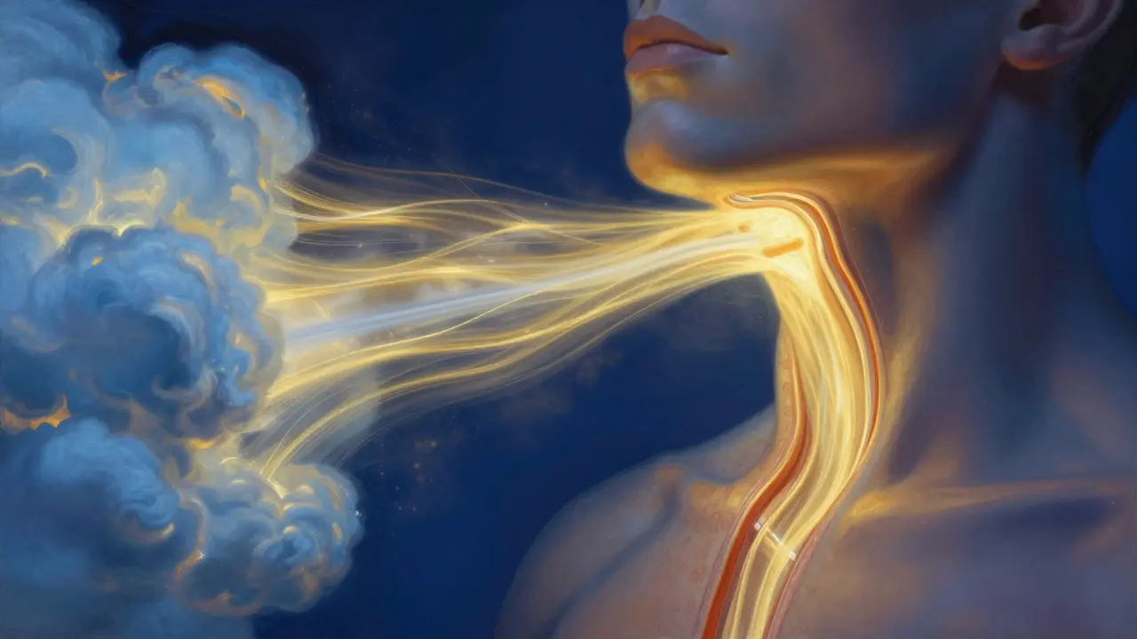 Rappresentazione artistica del flusso d'aria CPAP che apre le vie respiratorie.