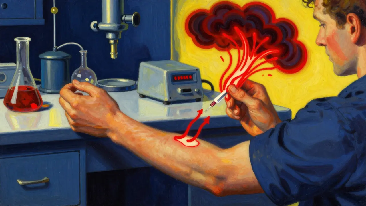 Illustrazione artistica: iniezione con effetti metabolici astratti e colorati