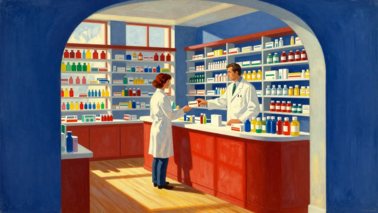 Farmacista italiano consegna medicine generiche in farmacia sicura