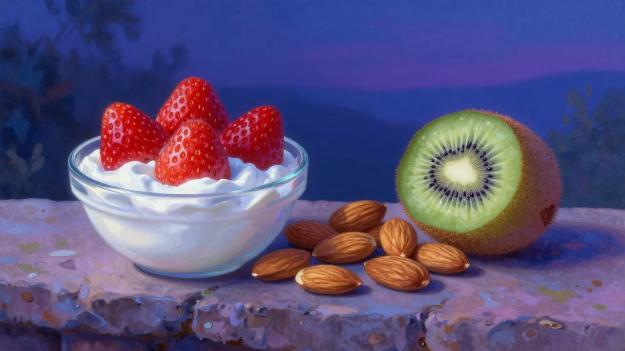 Spuntino sano con yogurt, frutta e noci in stile artistico