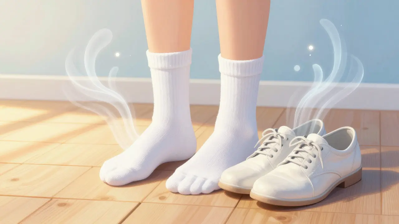 Calzini bianchi e scarpe pulite alla luce del sole per la prevenzione